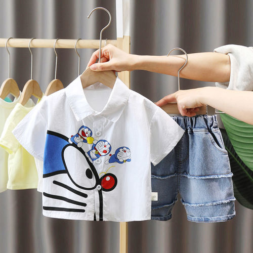 Boys' summer suit  new handsome children's short sleeve summer baby foreign style boys' shirt two-piece set