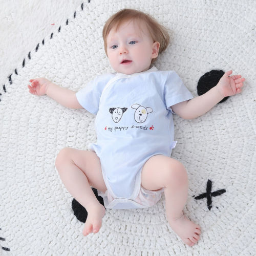 Baby bag fart clothes pure cotton baby boys spring and autumn summer thin one-piece clothes triangle Khaki Short Sleeve belly protection summer clothes