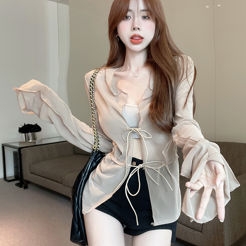 Real price! Thin long sleeved sunscreen chiffon shirt women wear a unique jacket with a sense of niche design 1614