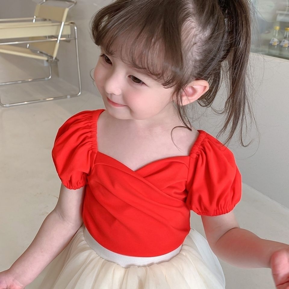 Girls' summer T-shirt 2022 new children's Korean Short Sleeve baby thin bottomed shirt little girl Princess top