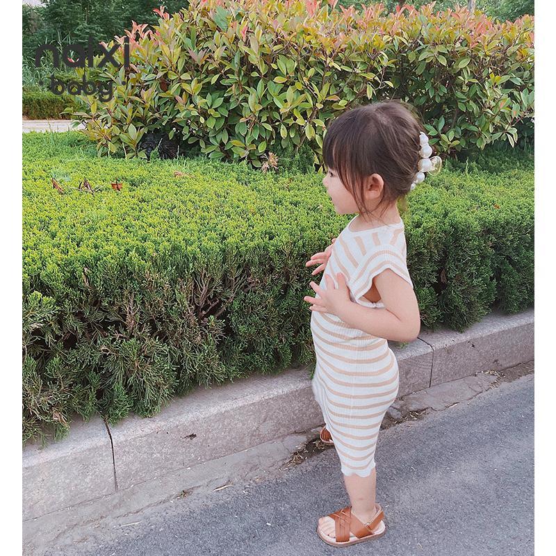 Baby Dress Girls Summer new cool silky camel fashionable Pinstripe knitted skirt