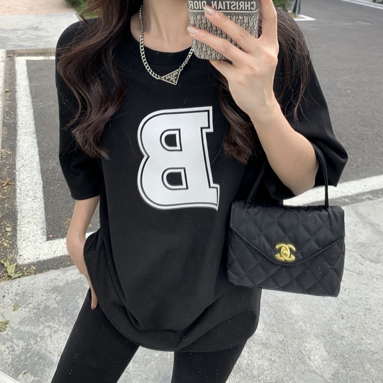 C515 cotton American retro short sleeve T-shirt women's oversize design sense niche summer loose top ins fashion