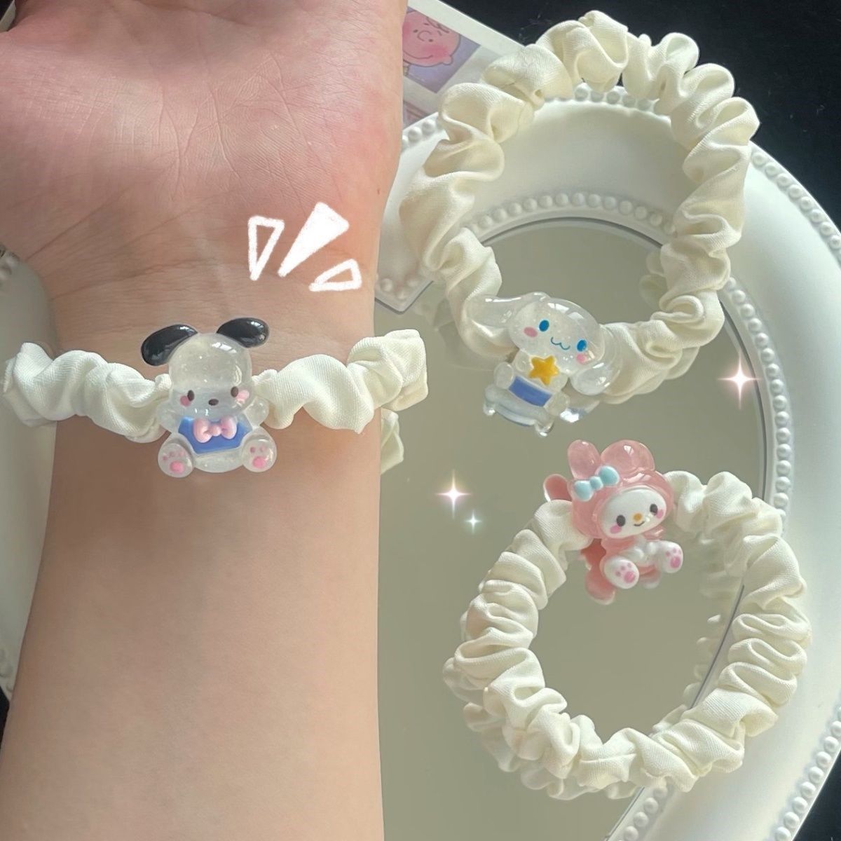 Cute Sanrio hair circle ins cartoon small intestine hair rope summer transparent jade osmanthus kulomi sweet hair ornament girl