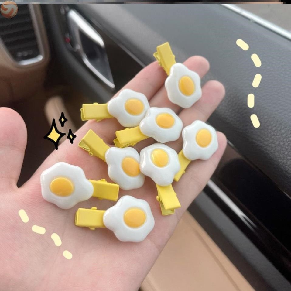 Poached egg hairpin Cute Japanese hairpin acrylic clip funny funny banger forehead hair accessories soft girl