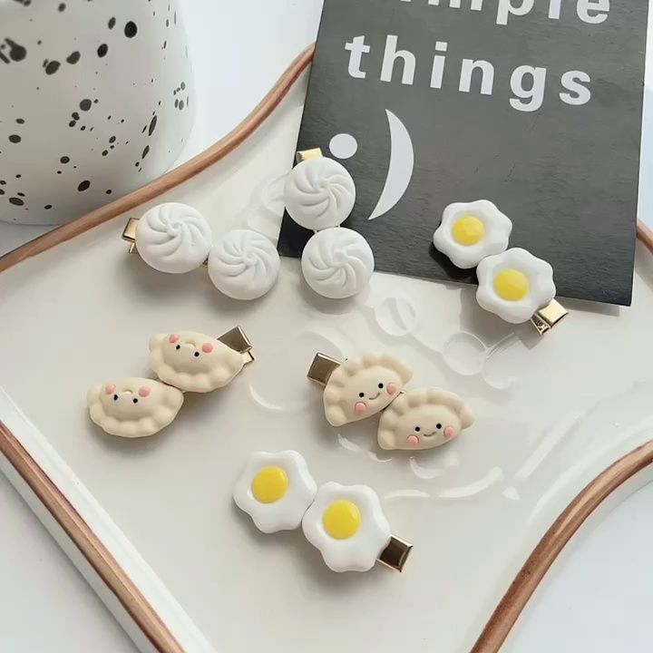 Dumplings, steamed stuffed buns, fried eggs, hairpins, simulated food, personality, bangs, side clips, funny broken hair clips