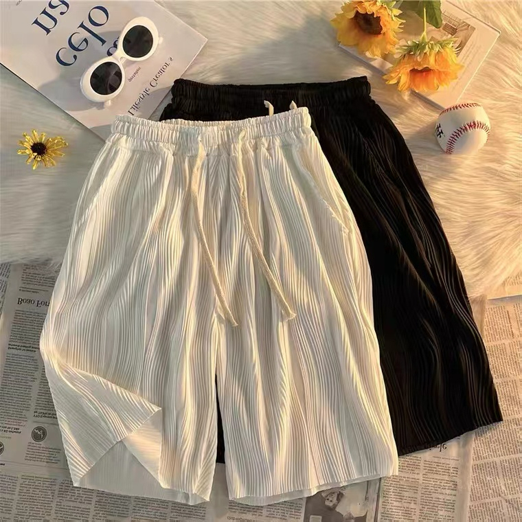 Non real shot original quality ice silk texture casual loose wide leg cropped pants straight pants