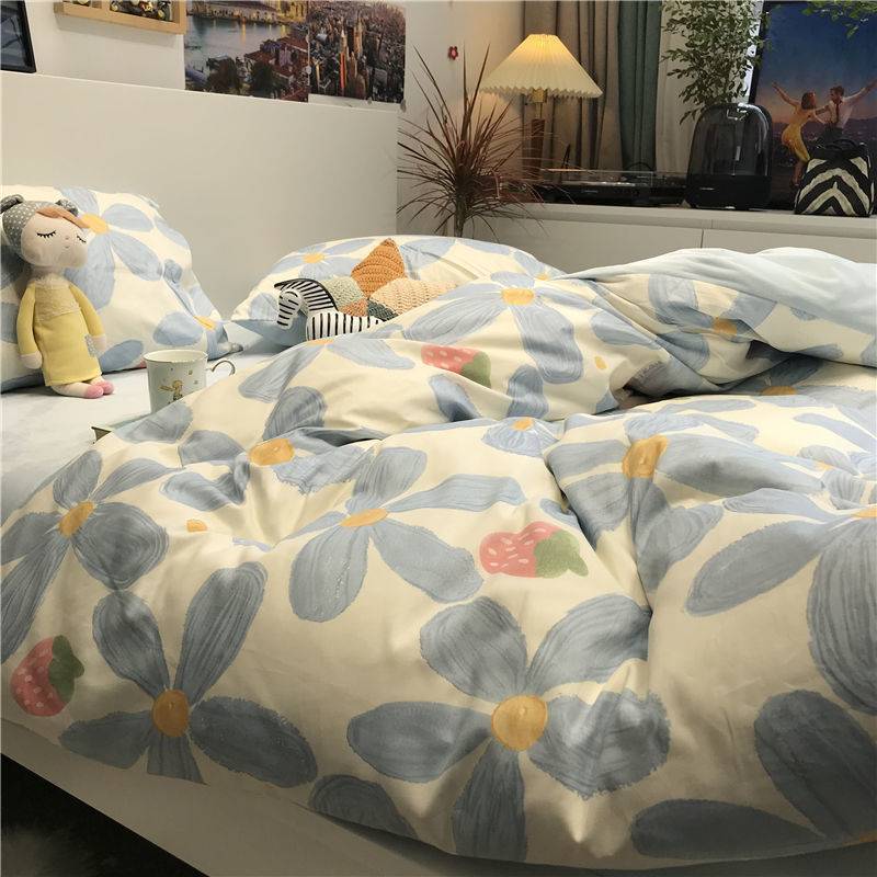 Ins hand painted graffiti skin kissing four piece bedding student dormitory bed sheet double quilt cover single three piece set