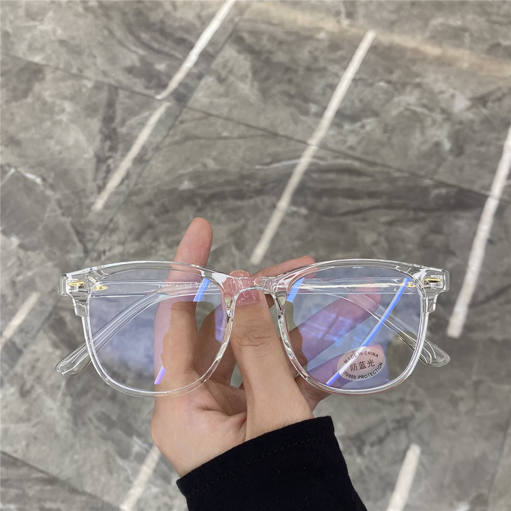 Transparent plain round frame thick frame round face glasses women's radiation proof blue light flat lens with myopia glasses