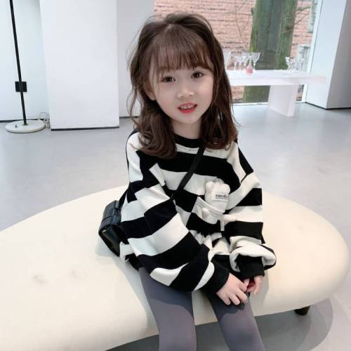 Girls' Korean sweater  spring new children's foreign style striped long sleeved baby spring loose Pullover Top