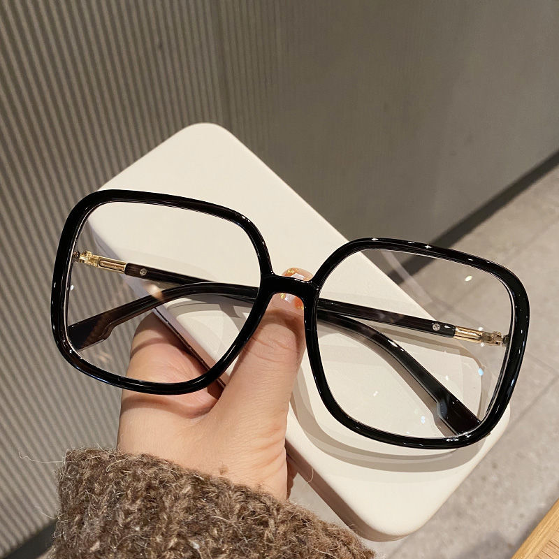 Large frame plain face artifact black frame anti blue light glasses female round face thin net red small red book frame can be matched with myopic men