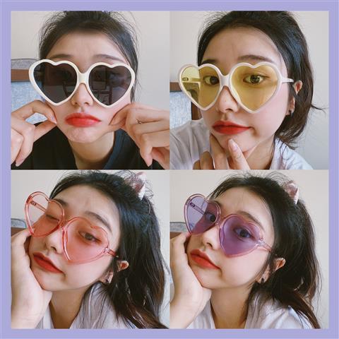 Ins retro soft girl love pink girl sunglasses sunglasses street shot big frame peach heart net red glasses cute