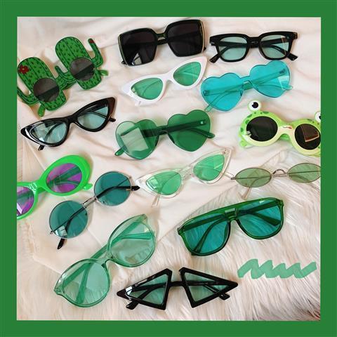 Green family love girl heart Korean Sunglasses retro Street Photos ins Sunglasses disco couple glasses