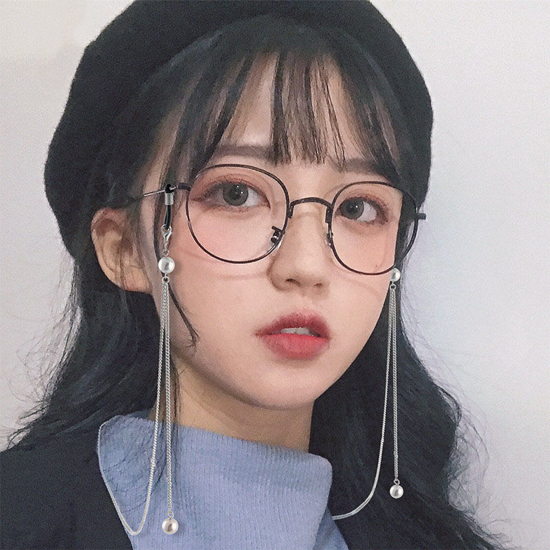 Pearl myopia frame female Korean retro chain tidal flat mirror flat lens chain student radiation proof male