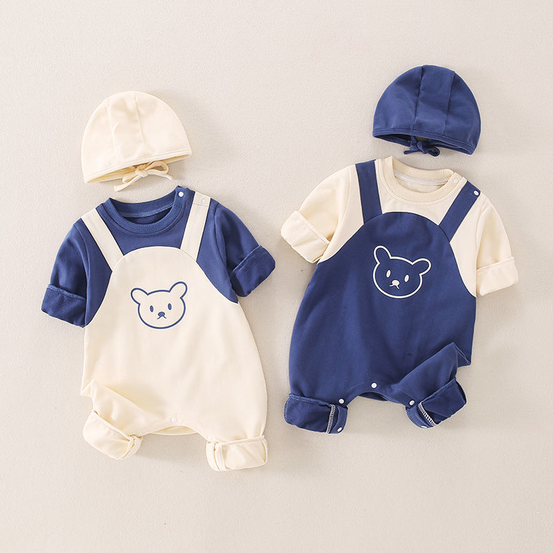 BABY BODYSUIT 2022 spring new splicing Korean baby ha clothes newborn creeper wear spring and autumn clothes outside