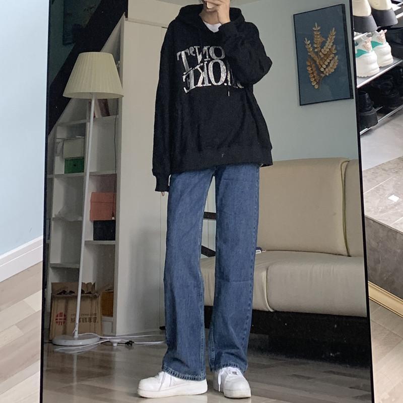 Straight jeans women's autumn loose high waist thin high leg pants 2022 autumn winter new versatile student pants