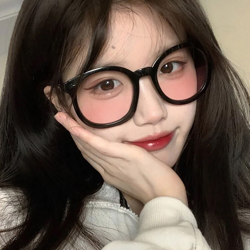 Powder Blusher glasses women's black frame plain facial artifact net red gradual change pink lens myopia can be equipped with large degree frame