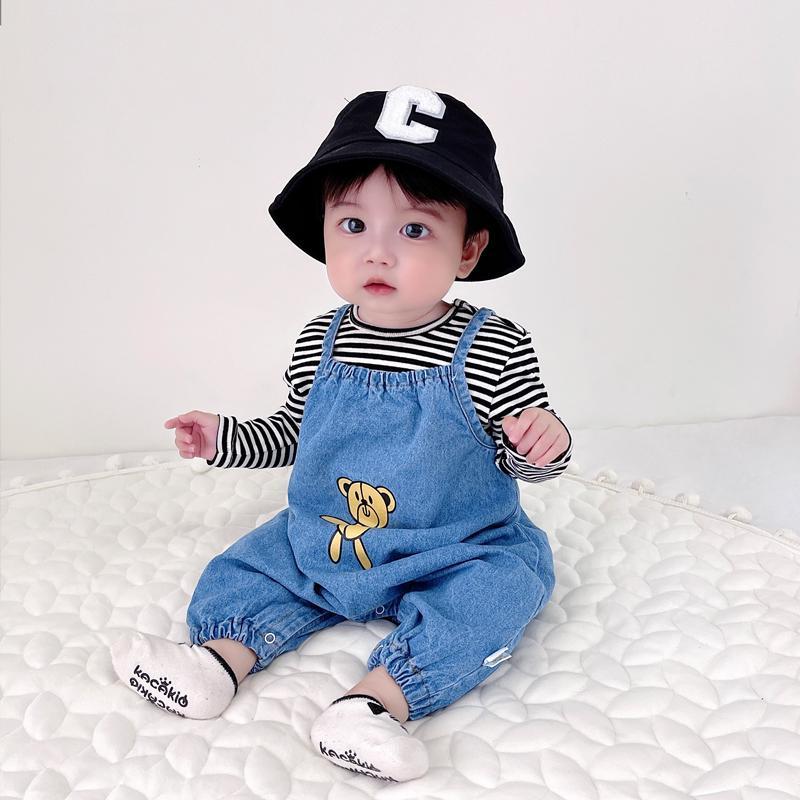 Children's clothing baby newborn baby net red Khaki clothes crawling clothes baby clothes suspenders spring and summer denim suspenders fashion
