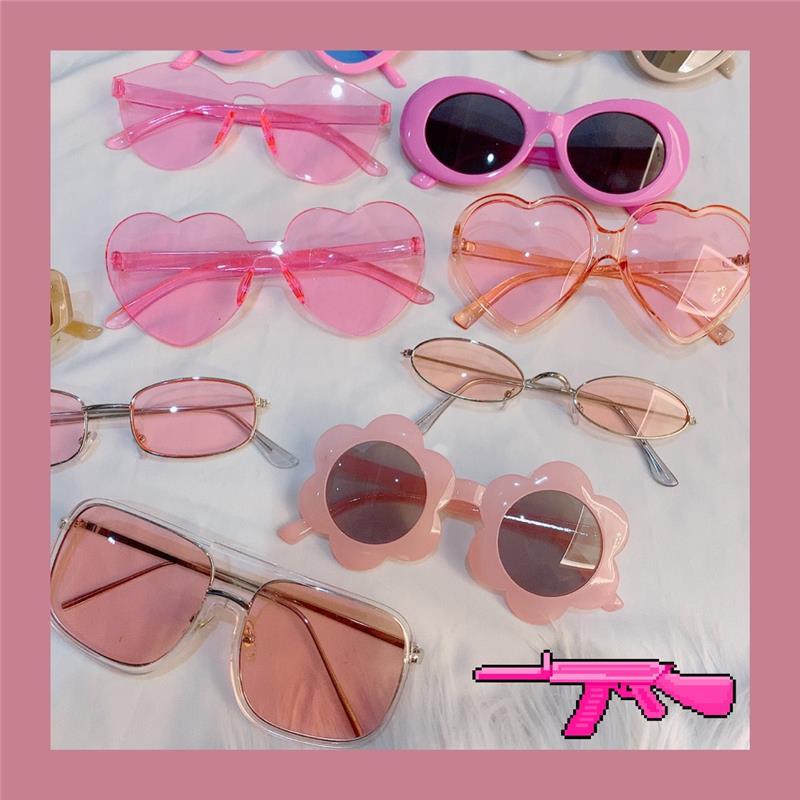 Pink ins European and American style sunglasses sunglasses girl's heart cat's eye retro earth cool disco transparent exaggerated small