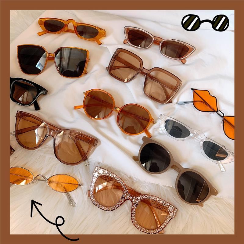 Milk tea Sunglasses Women's new European and American ins super cool disco pop cat's eye Tan Sunglasses net red glasses