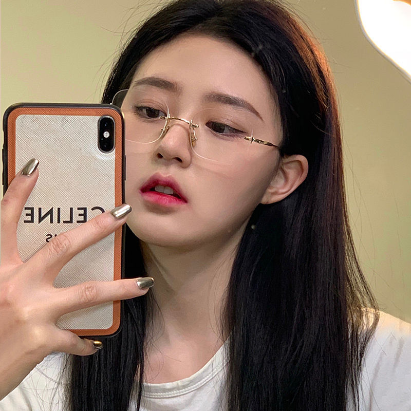 Jenny's same GM rimless transparent glasses for myopic women ultra light plain rimless plain glasses frame ins style