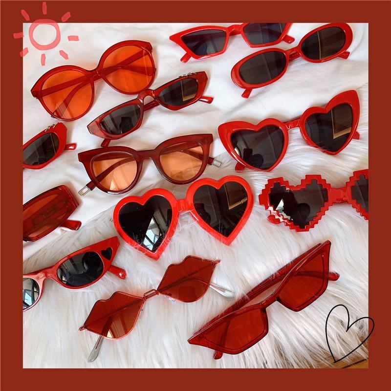 Bloody red oval ins trend net red glasses female red couple Sunglasses female small face versatile Sunglasses