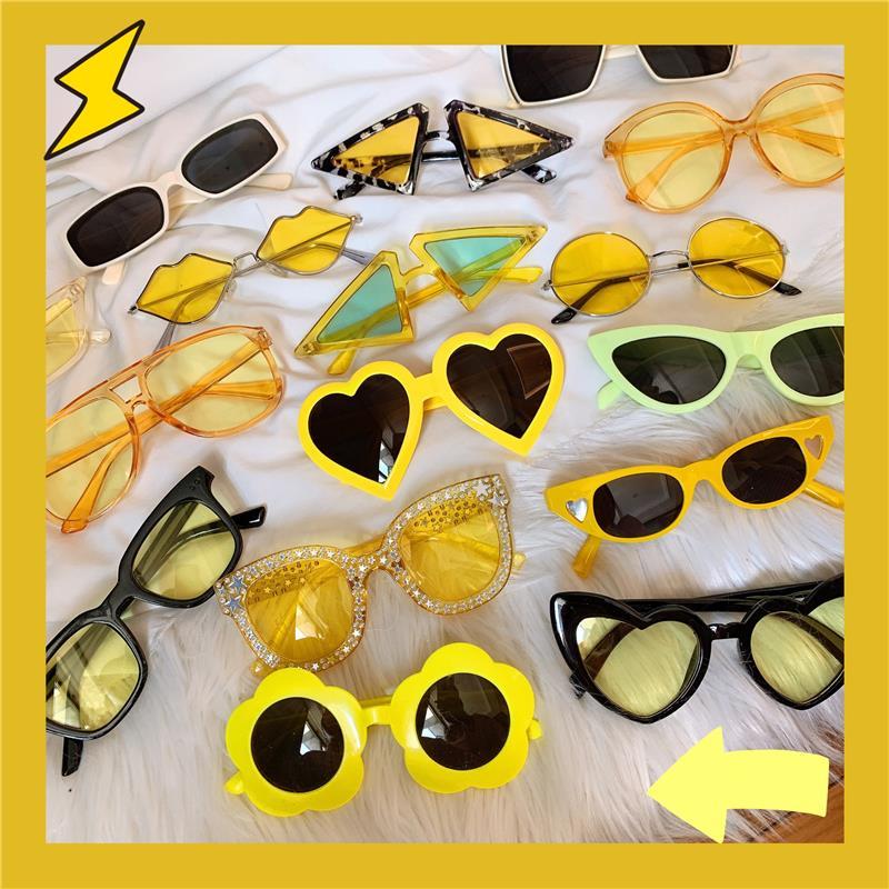 Daisy yellow summer glasses female retro Harajuku flowers versatile square Sunglasses disco lovers Korean Sunglasses