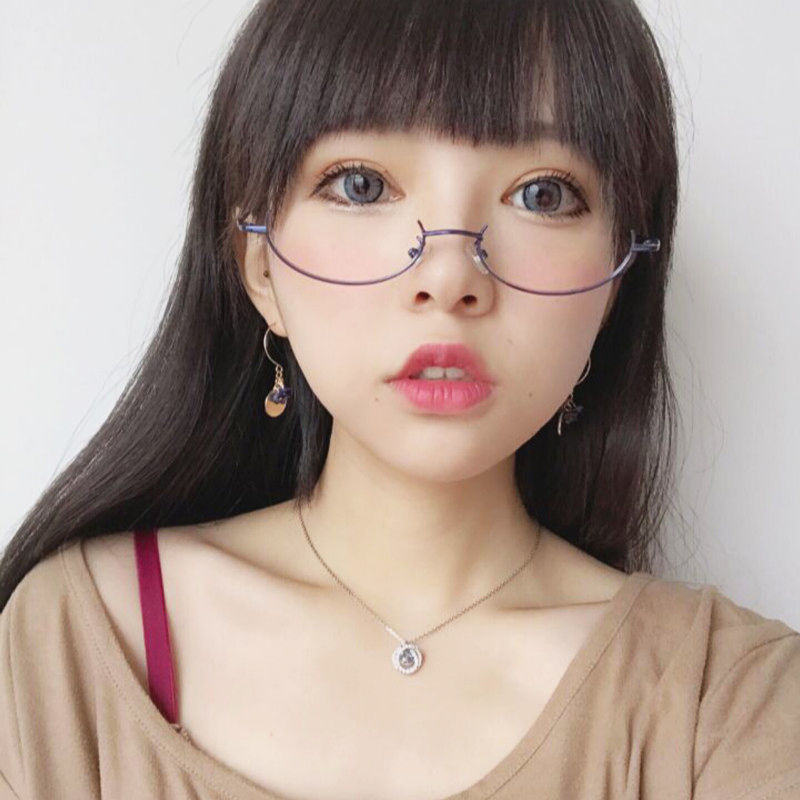 Korean ulzzang flat lens Japanese secondary soft sister eyeglass frame female decoration cos net red lower half frame glasses