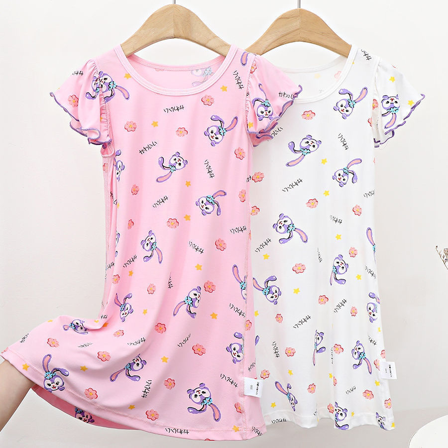 Girls' nightdress modal summer thin girls' princess style nightdress baby ice children's home dress skirt