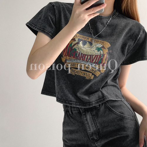 Real price official figure 6535 pull frame cotton American Retro Vintage hot girls short sleeved T-shirt summer loose Korean version