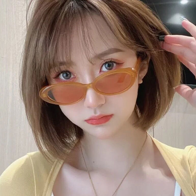 Ultra small frame oval RETRO SUNGLASSES women's seaside resort concave shape jelly color glasses net Red Street Photo Sunglasses