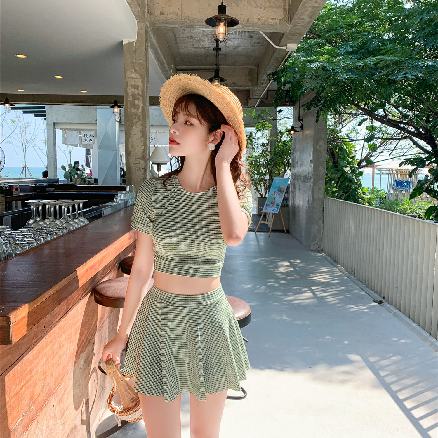 Swimsuits women's split sports ins style small chest students cover their belly thin conservative flat angle hot spring swimsuit