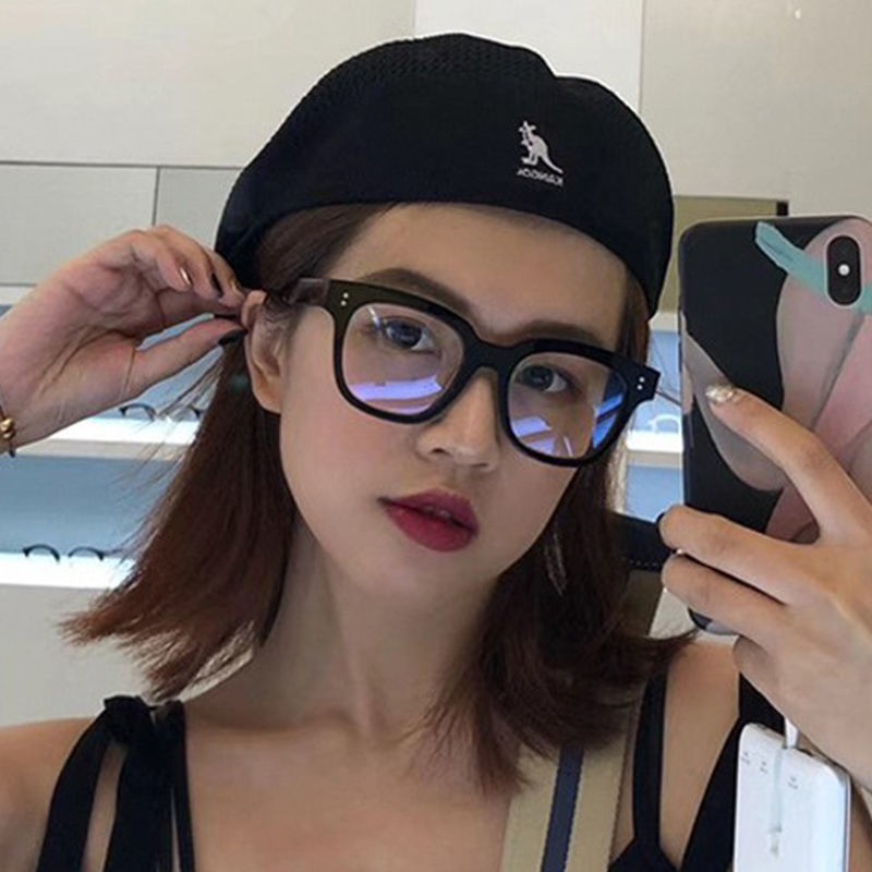Black frame anti radiation anti blue light glasses for men and women plain face Sydney net red large frame flat light frame with myopia