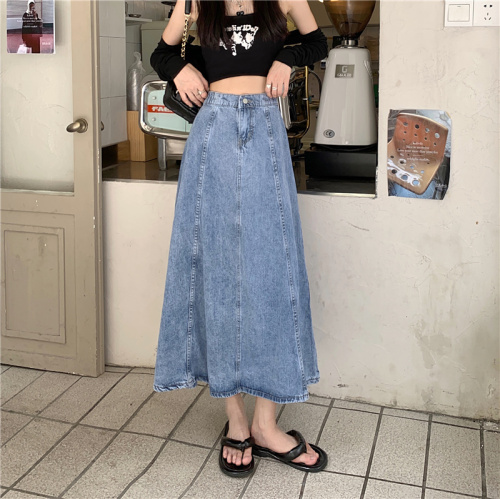 Real shooting, real price, Korean version, elastic high waist, stitched denim skirt, A-line umbrella skirt