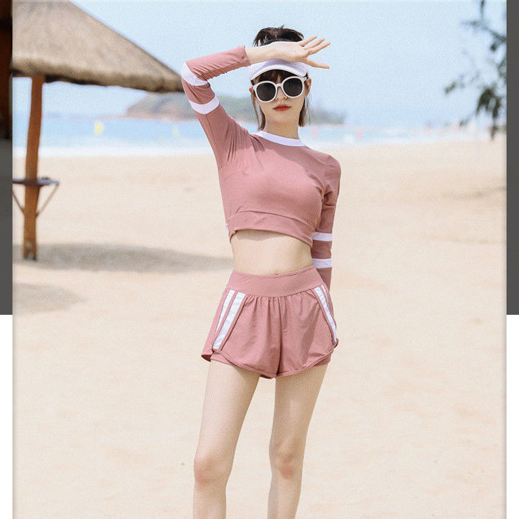 2022 new swimsuit women's split two-piece set looks thin, conservative long sleeve sunscreen sports bikini hot spring swimsuit