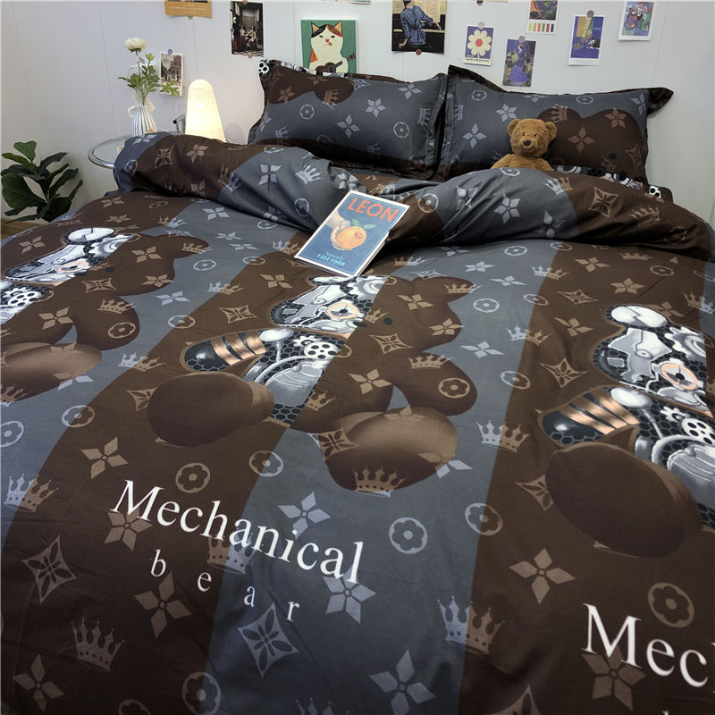 Fashion bedding style bear quilt cover four piece bed sheet set boys' bedclothes dormitory three piece set