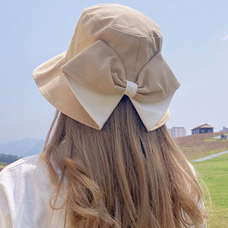 Hat Women's fashion big cornice Hat Women's summer Japanese fisherman hat leisure Hepburn style sunscreen bow versatile sunshade hat