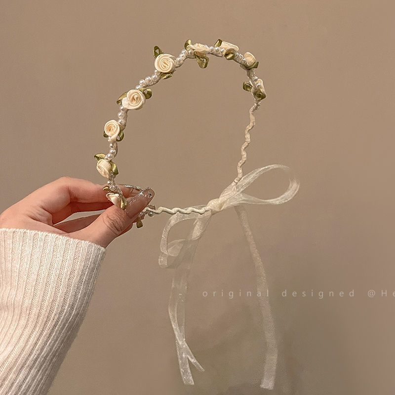 Pearl Flower Satin hair hoop women's 2022 net red new versatile outgoing hair accessories fairy minority sweet Headband