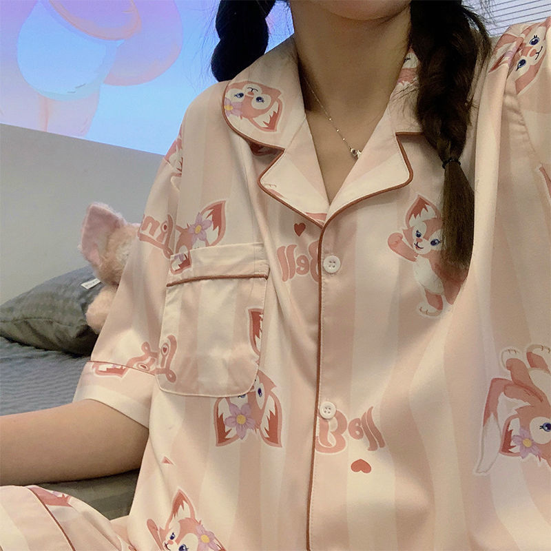 Ins style pajamas women's summer ice thin short sleeve high beauty summer new women's home clothes two-piece suit