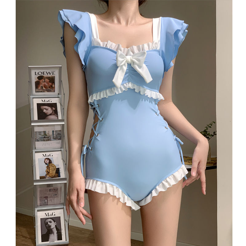 Holiday style 2022 new one-piece bathing suit pure desire wind hot spring conservative belly covering student ins style swimming suit