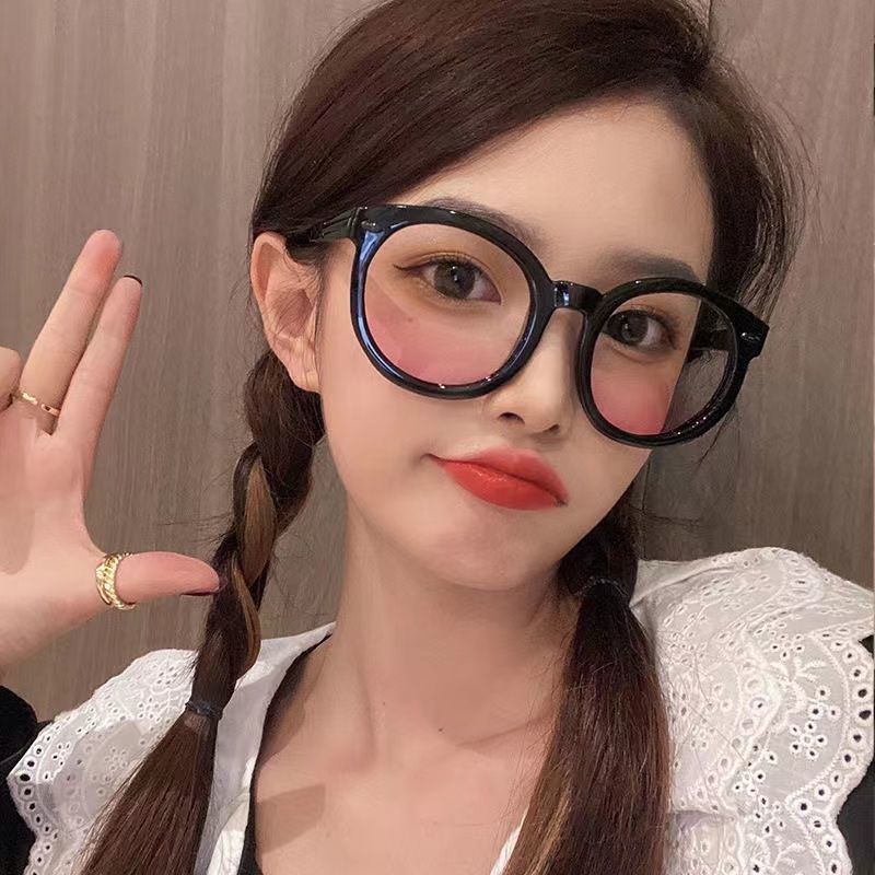 Ambience powder Blusher glasses women's fashion black frame gradual change plain face round face big face thin myopia frame can be matched