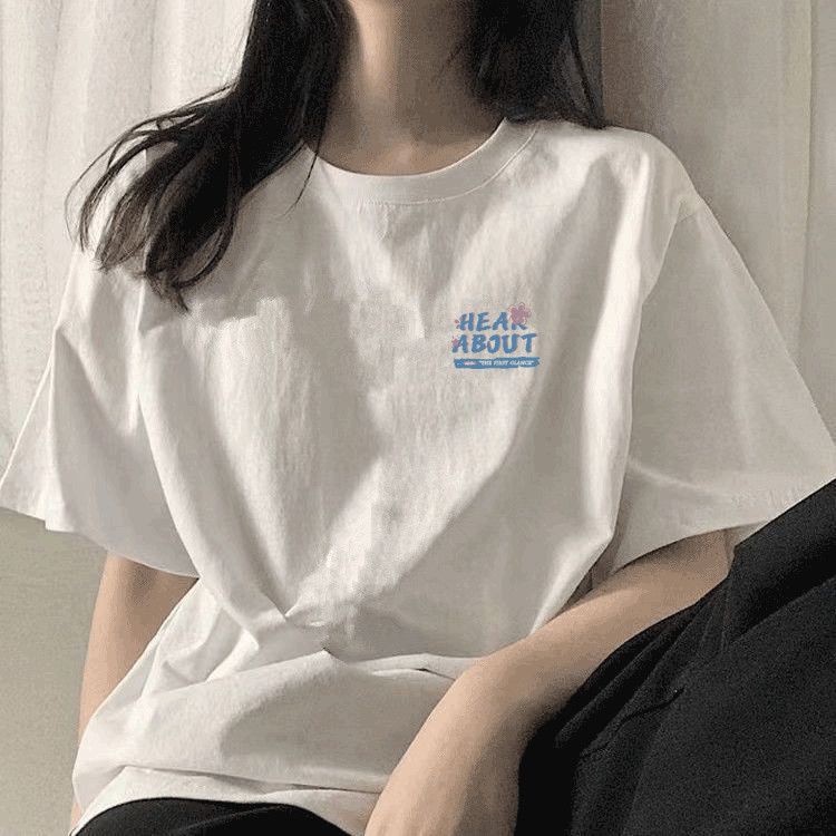 100% cotton short sleeve t-shirt female student 2022 summer new Korean version versatile loose design sense niche top