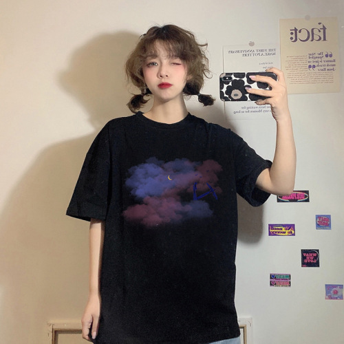 Summer Korean version new loose BF Harajuku style medium long short sleeve t-shirt female students' clothes female ins fashion