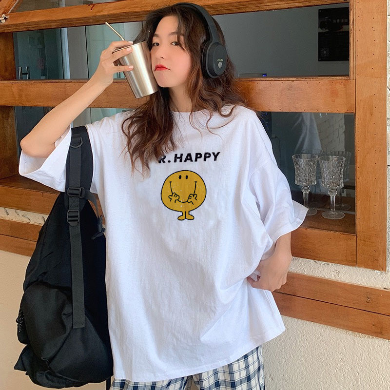 Summer new trend college style small fresh T-shirt women ins five sleeve top cotton short sleeve female student loose