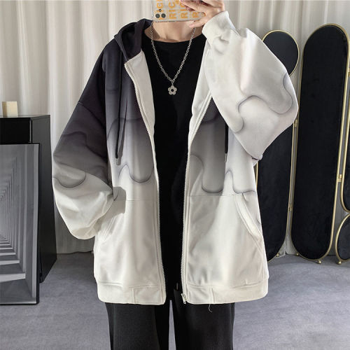 [four piece set] tie dyed gradient cardigan sweater men's spring and autumn winter suit men's hooded fashion casual men's coat