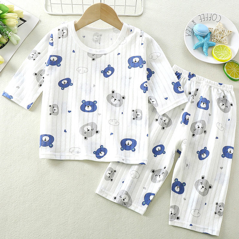 Summer children's home clothes Set Boys' and girls' thin pyjamas middle and young children's breathable sweat absorbing seven sleeve air conditioning clothes