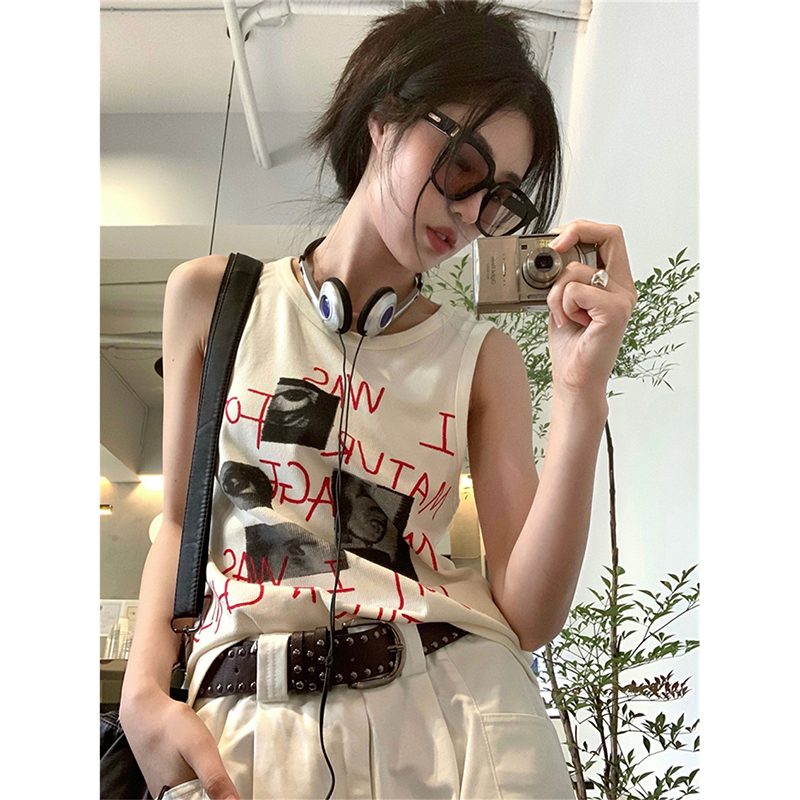 Official rainbow rib 90 polyester 10 spandex American retro hand-painted printed vest T-shirt