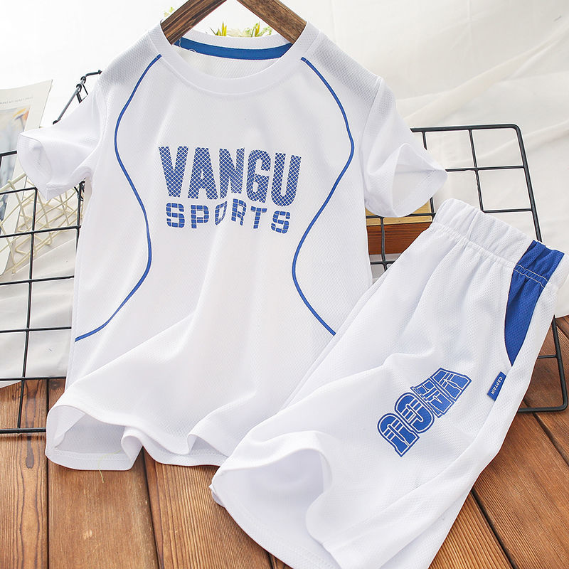 Boys' suit short sleeved shorts 2022 new two piece summer children's fast drying sports trend middle school children's summer clothes