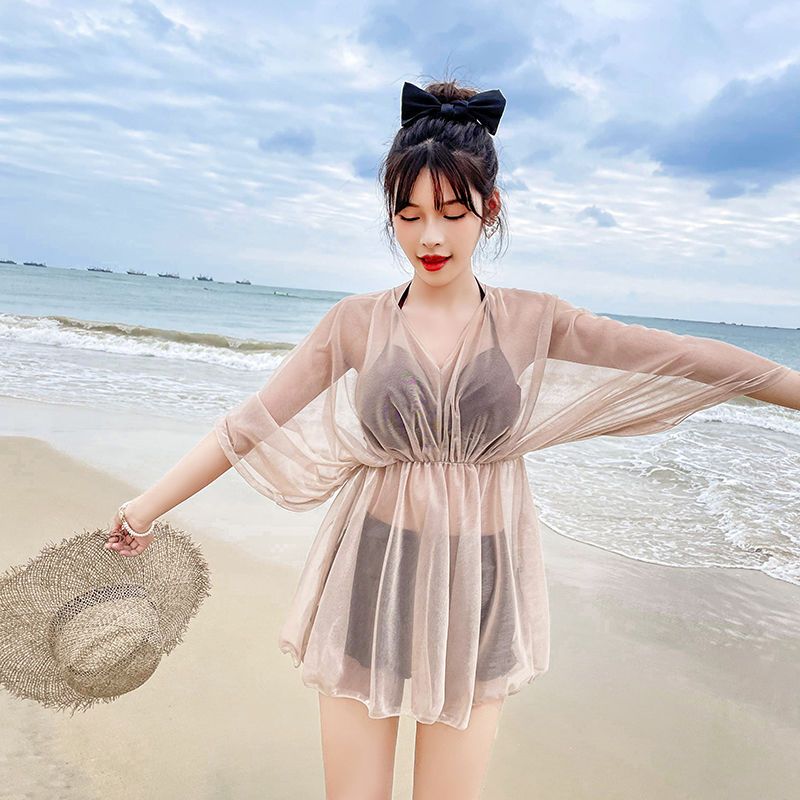 Swimsuit female split sexy bikini three piece set super fairy ins Sanya holiday fairy fan cover belly thin hot spring