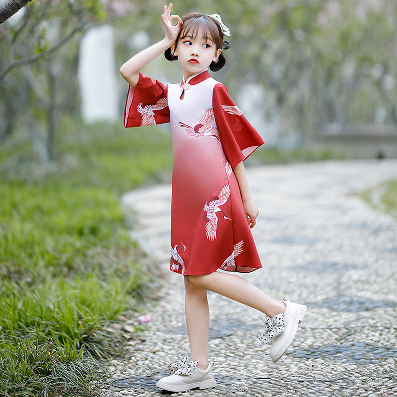 Children's cheongsam Hanfu girls 2022 new student girl skirt dress summer children's dress foreign summer dress