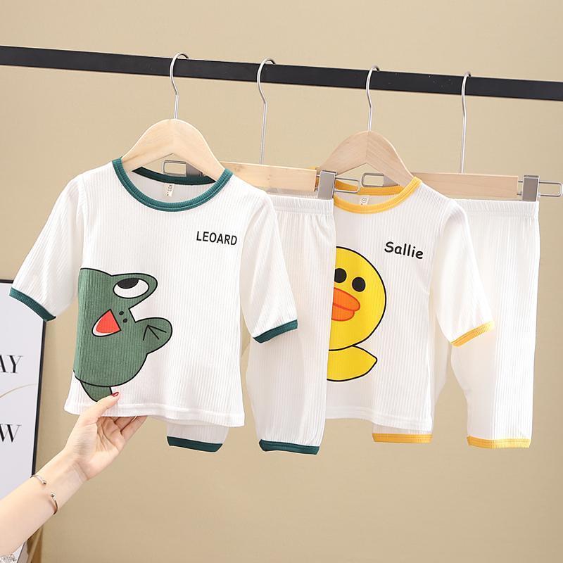 Children's summer seven sleeve pajamas baby thin air conditioning clothes boys and girls breathable modal home clothes set